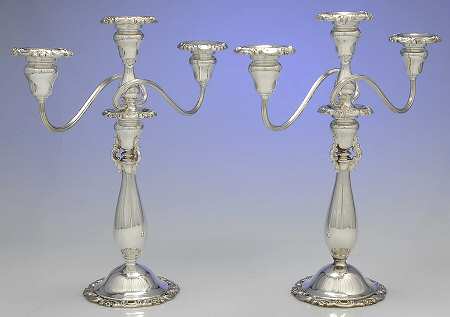 Baroque (Silverplate, Hollowware, Older) Pair of 13" 3 Light Candelabra