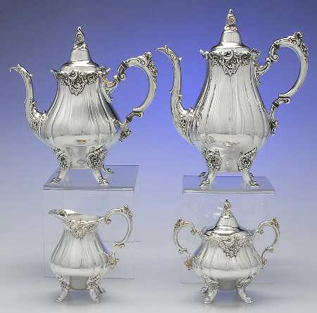 Baroque (Silverplate, Hollowware, Older) 4 Piece Tea Set (CP1, TP1, CR1, SU1)