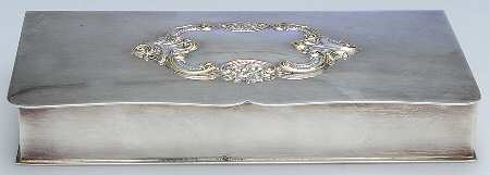 Baroque (Silverplate, Hollowware, Older) Divided Cigarette Box Mahogany Lined