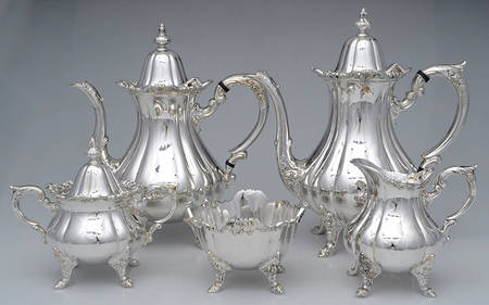 Rose Point (1200, Silverplate, Hollowware) 5-Piece Plated Tea Set (with Waste)