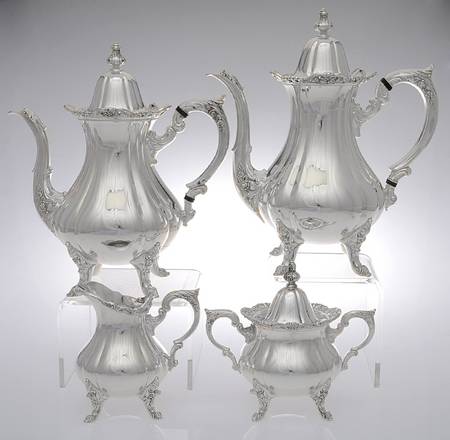 Rose Point (1200, Silverplate, Hollowware) (4 Piece) Silverplate Tea Set