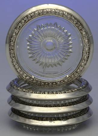 Sterling Hollowware Crystal Coaster with Sterling Rim - Set of 4 by Watrous