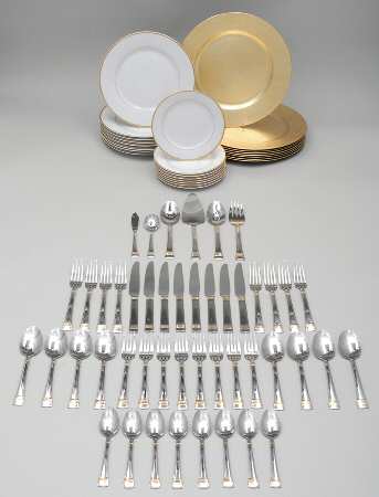 Zenith-Gold (Stainless, Gold Accent) 70 Piece Set-China & Flatware