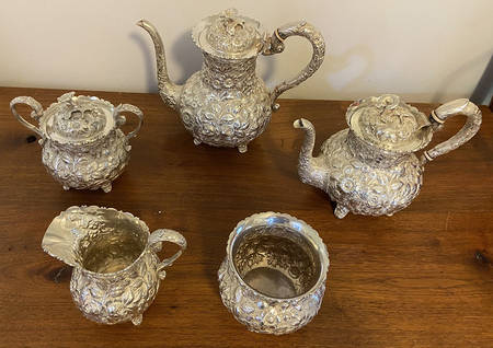 Repousse (Sterling, Hollowware) 5 Piece Tea Set (SCP, STP, SCR, SSU, SWB)