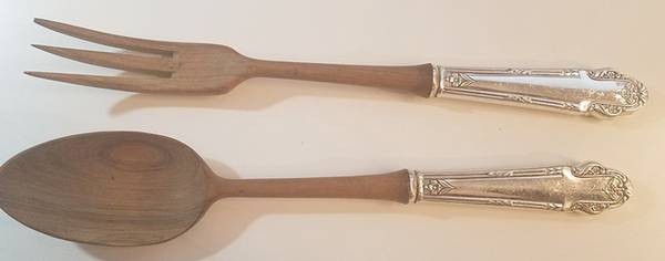 WOX3 (Sterling) Wooden Bowl 2-Piece Salad Set by Wolfenden Silver Co