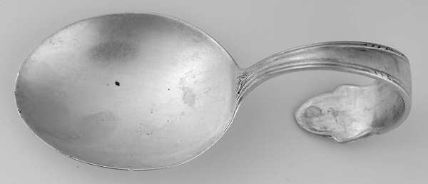 WOX3 (Sterling) Curved Handle Baby Spoon by Wolfenden Silver Co