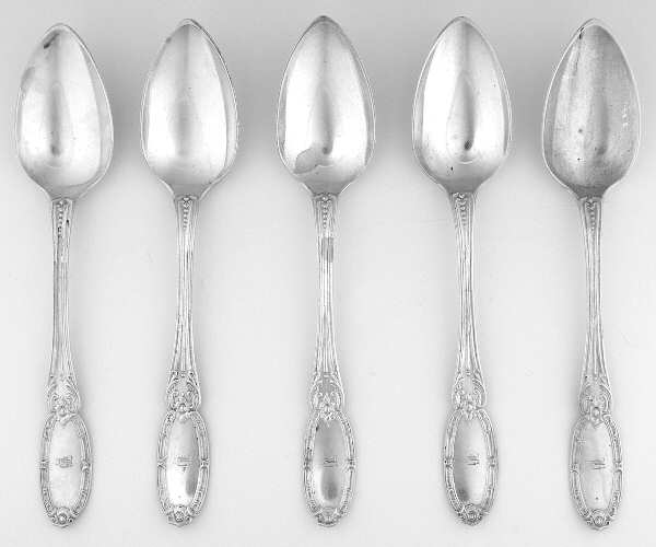 Coin Silver Flatware Dessert/Oval Soup Spoon - Set of 5 by William W. Gilbert