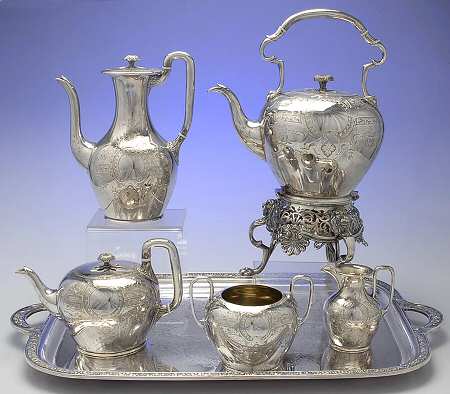 W2S1 (Silverplate, Hollowware) 6 Piece Tea Set (CP, TP, CR, SUB, PKES*, WT24C) by William & George Sissons