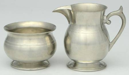 WOP4 (Pewter, Hollowware) Creamer & Open Sugar Set