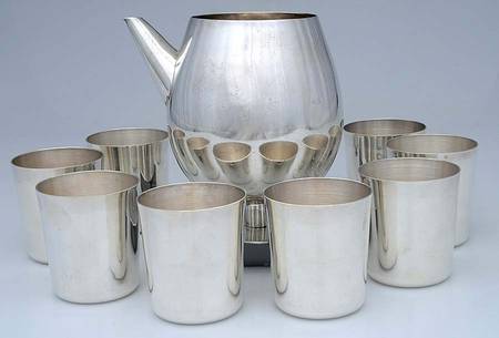 Sterling Hollowware 9Pc Martini Set(Open Shaker & 8 Martini Tumblers) by William Spratling (Mexico)
