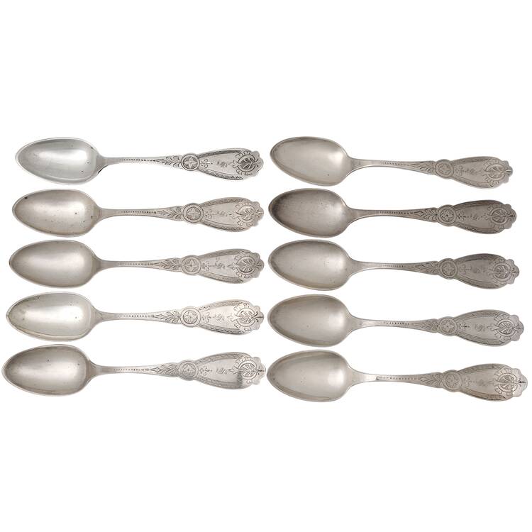 Coin Silver Flatware Teaspoon - Set of 10 by William Faber