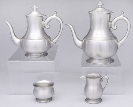 WOP4 (Pewter, Hollowware) 4 Piece Tea Set (CP, TP, CR, SUO)