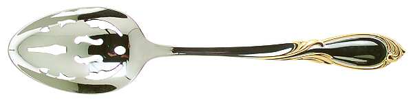 Cache (Stainless-Gold Accent) Pierced Tablespoon (Serving Spoon)