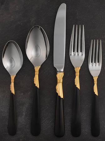 Lindi (Stainless-Black Handle-Gold Accent) 5 Piece Place Setting