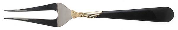 Lindi (Stainless-Black Handle-Gold Accent) Medium Solid Cold Meat Serving Fork
