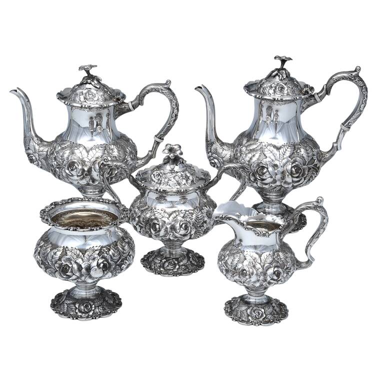Repousse (Sterling, Hollowware) 5 Piece Tea Set (SCP, STP, SCR, SSU, SWB)