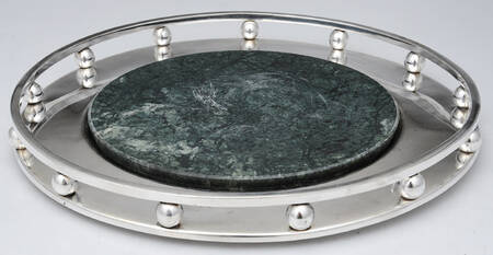 CG81 (Silverplate, Hollowware) Cheese Tray with Marble Insert by Creative Gift International