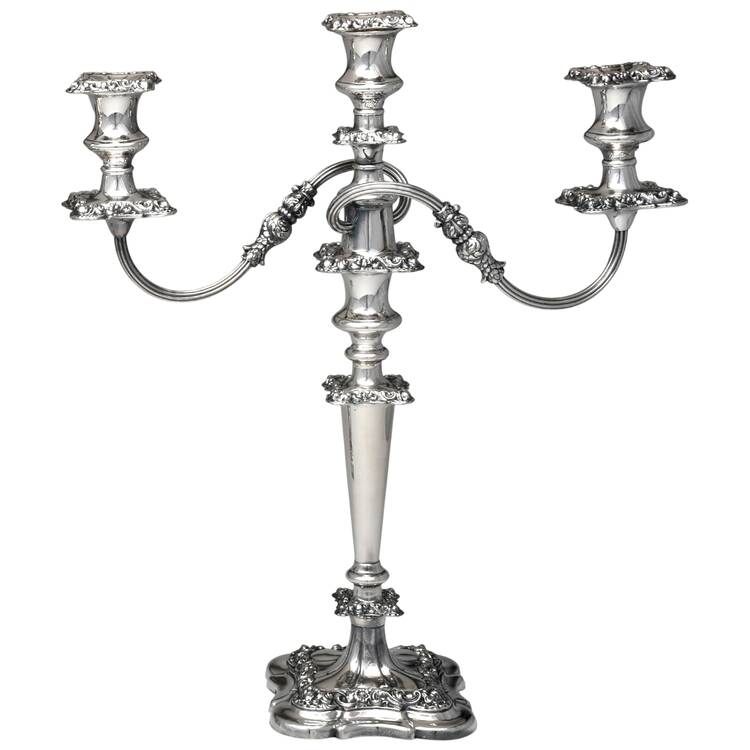 ELB16 (Silverplate, Hollowware) 3 Light Weighted Candelabra with Bobech