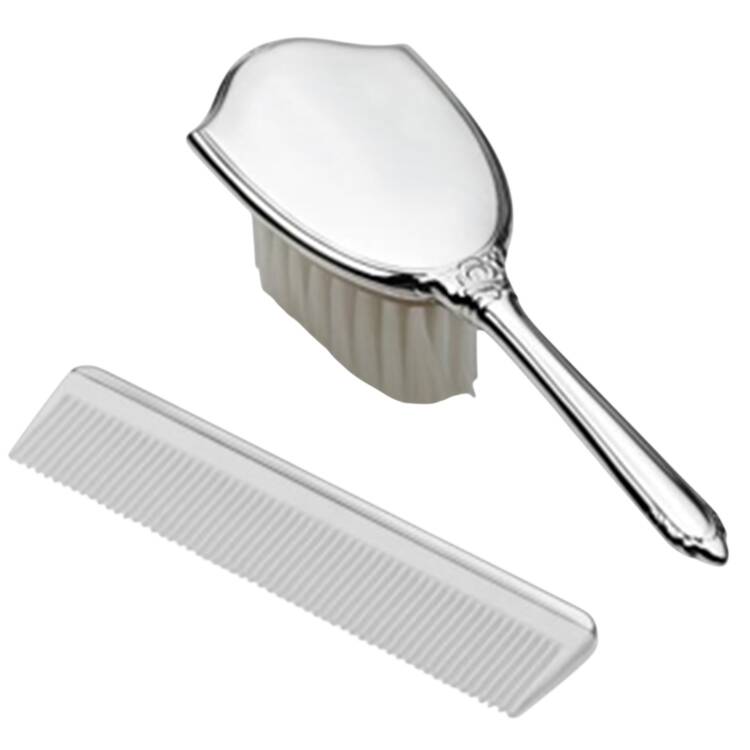 Baby Giftware (Pewter) 2 Pc Girl Baby Brush & Comb Set