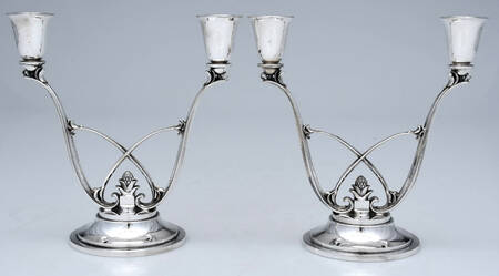 Acorn (Sterling, 1915, Hollowware) Pair of 6" 2 Light Candelabra