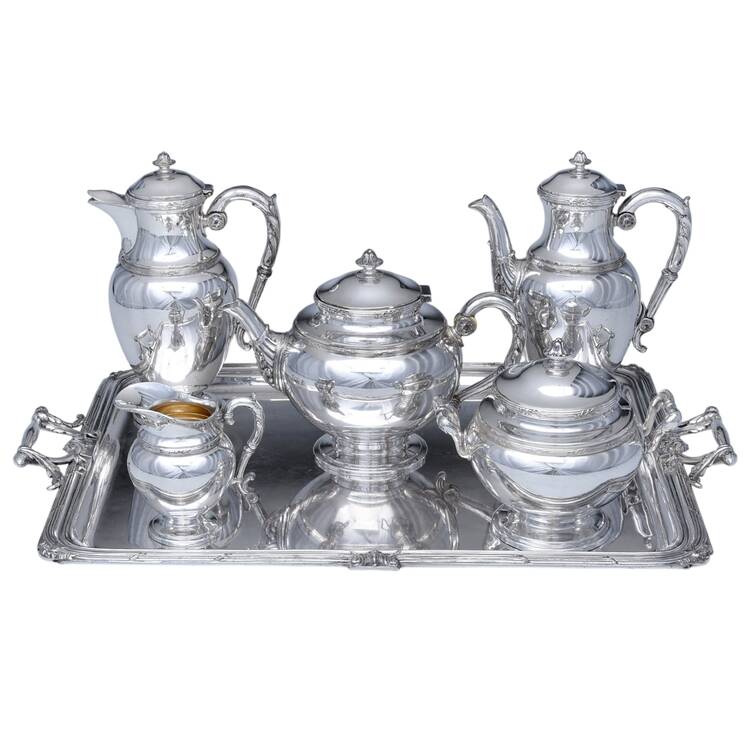 G5M2 (Silverplate, Hollowware) 5 Piece Tea Set with Complimentary Tray
