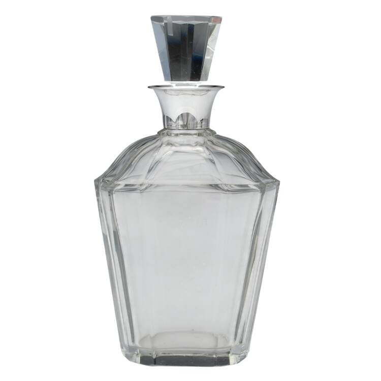 Sterling Hollowware Crystal Decanter & Stopper with Silver Neck by Industria Argentina