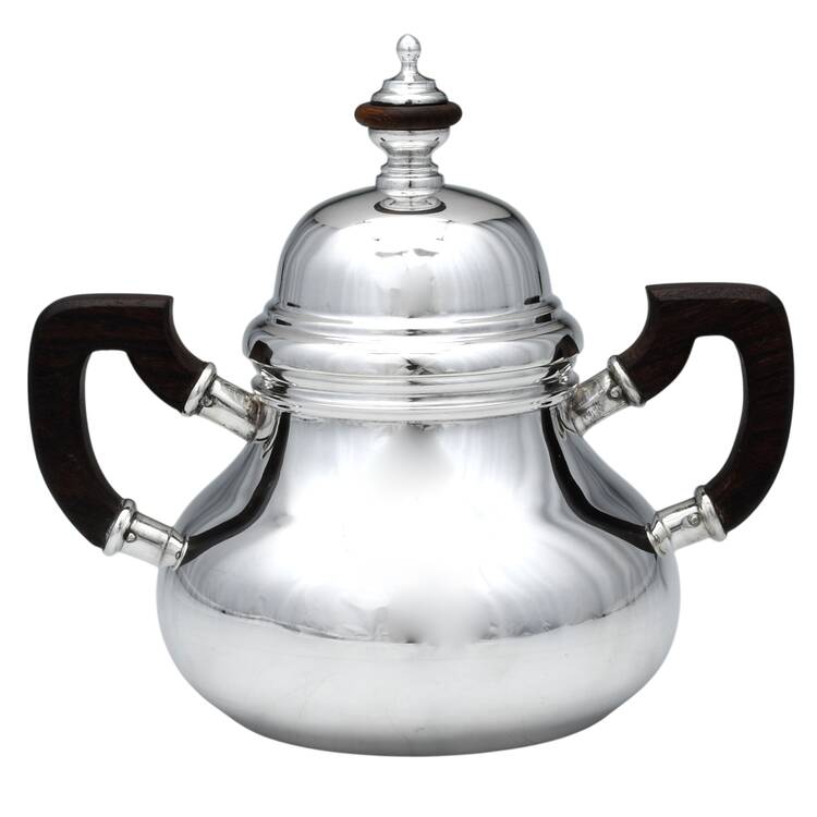 JLR4 (Sterling, Hollowware) Sugar Bowl & Lid with Brown Handles