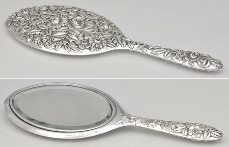 Repousse-Full Chased-Hand Chased Mirror with Handle