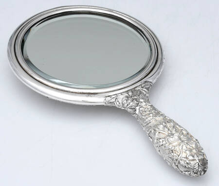 Repousse-Full Chased-Hand Chased Mirror with Handle