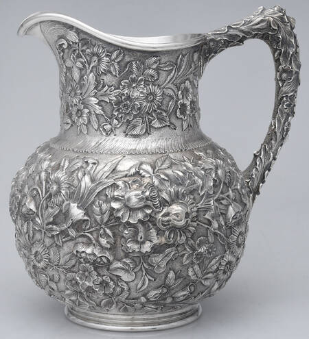 Repousse-Full Chased-Hand Chased Sterling Water Pitcher