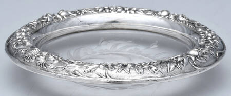 Repousse-Full Chased-Hand Chased Crystal Wine Coaster with Sterling Lip