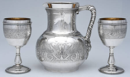 1511 (Sterling, Hollowware) Pitcher with 2 Matching Goblets