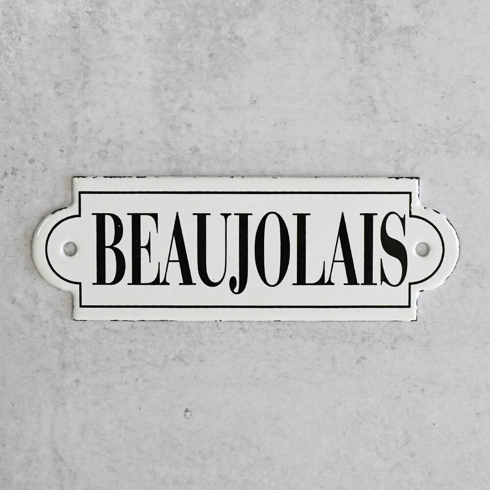 White Enamel "Beaujolais" Wine Label Ticket-1