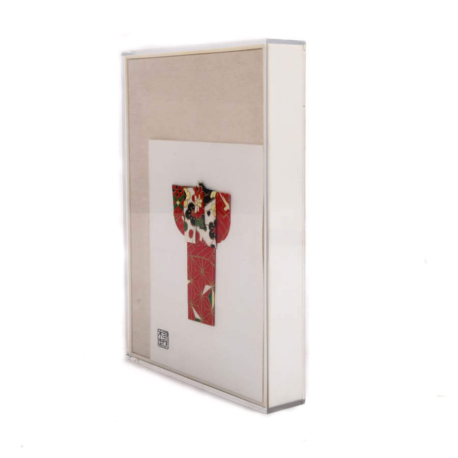 Signed Japanese Miniature Silk Kimono in Lucite Frame-3