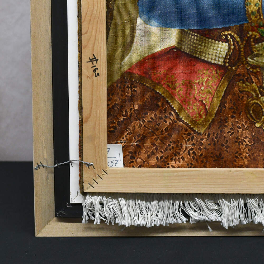 Hand-Woven Framed Art Rug After Hojat Shakiba Painting of Qajar Woman-4