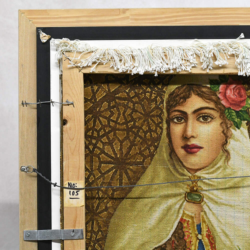 Hand-Woven Framed Art Rug After Hojat Shakiba Painting of Qajar Woman-3