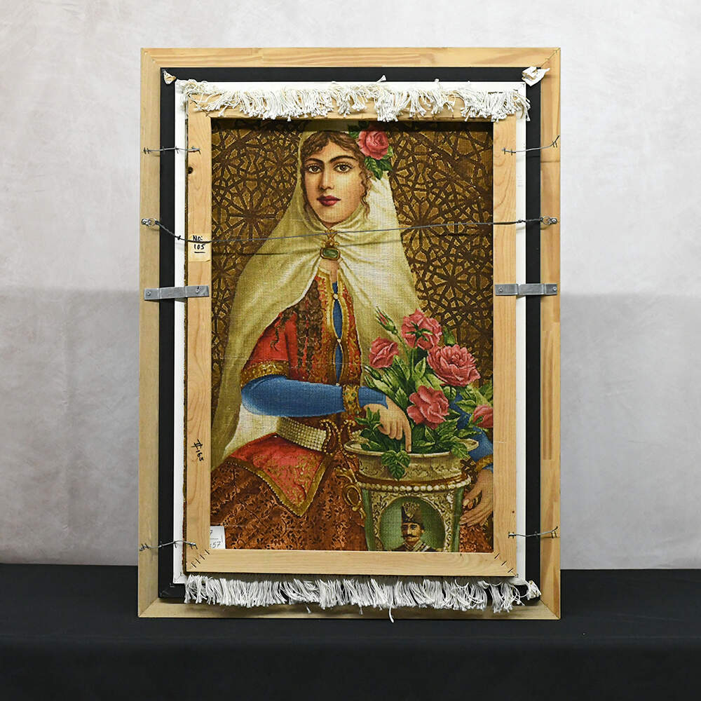 Hand-Woven Framed Art Rug After Hojat Shakiba Painting of Qajar Woman-2