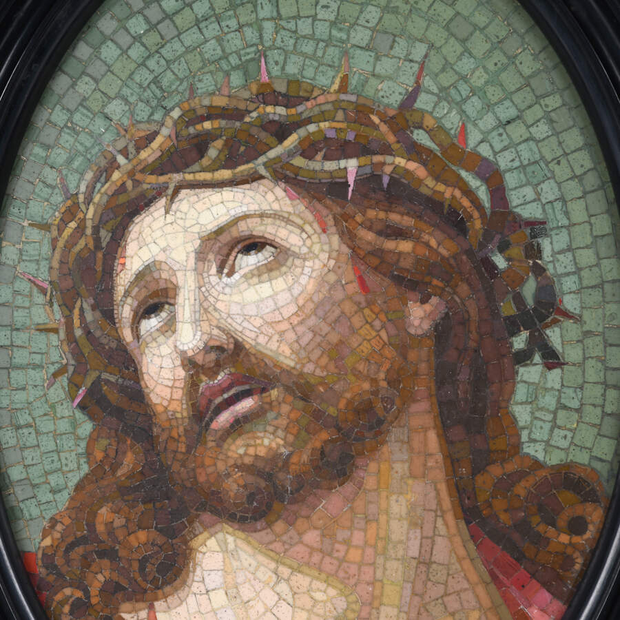 Antique Large Framed Pietra Dura of Jesus-3