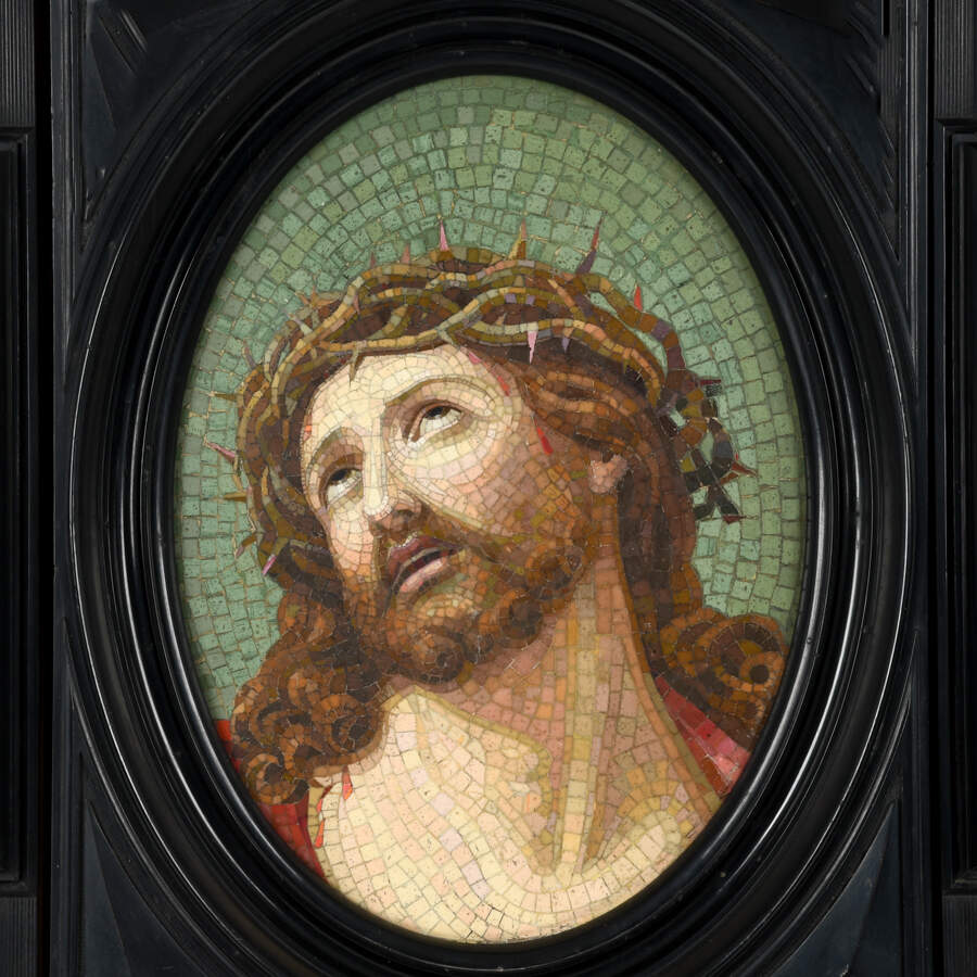 Antique Large Framed Pietra Dura of Jesus-2