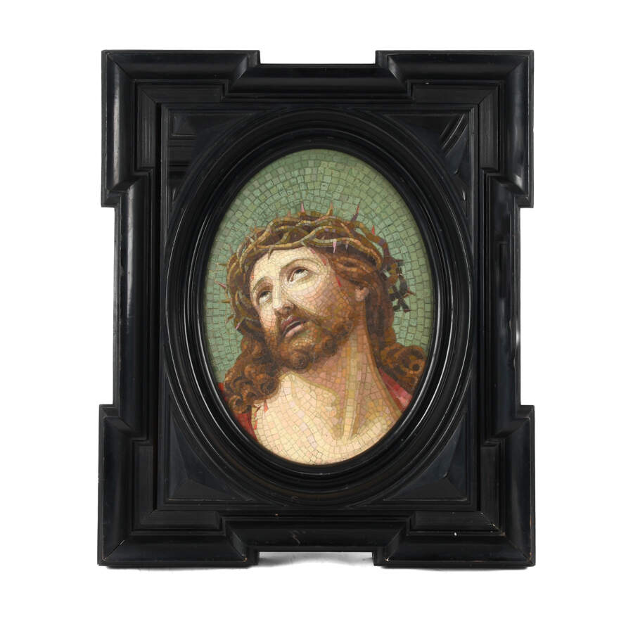 Antique Large Framed Pietra Dura of Jesus-1