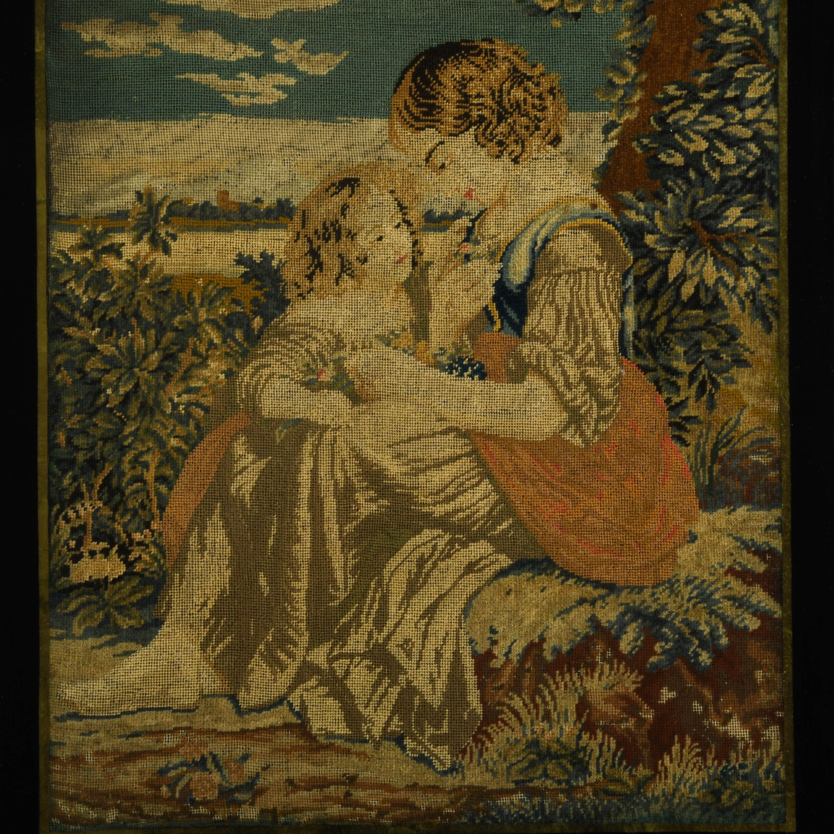 Antique Framed French Aubusson Woven Mother and Child Tapestry-2