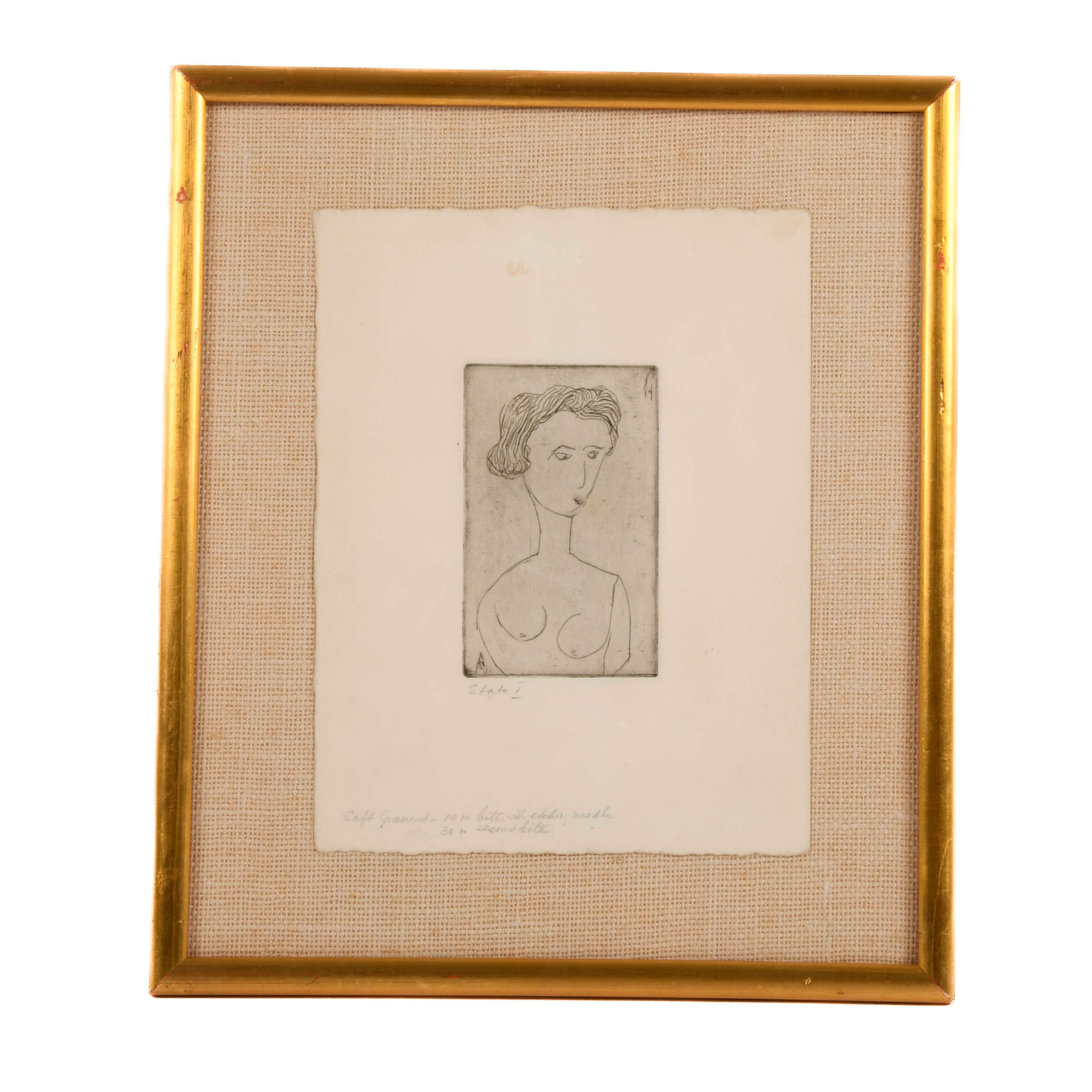 Framed Signed J. Akston "Girl with Long Neck, 1964" Soft Ground Etching-11