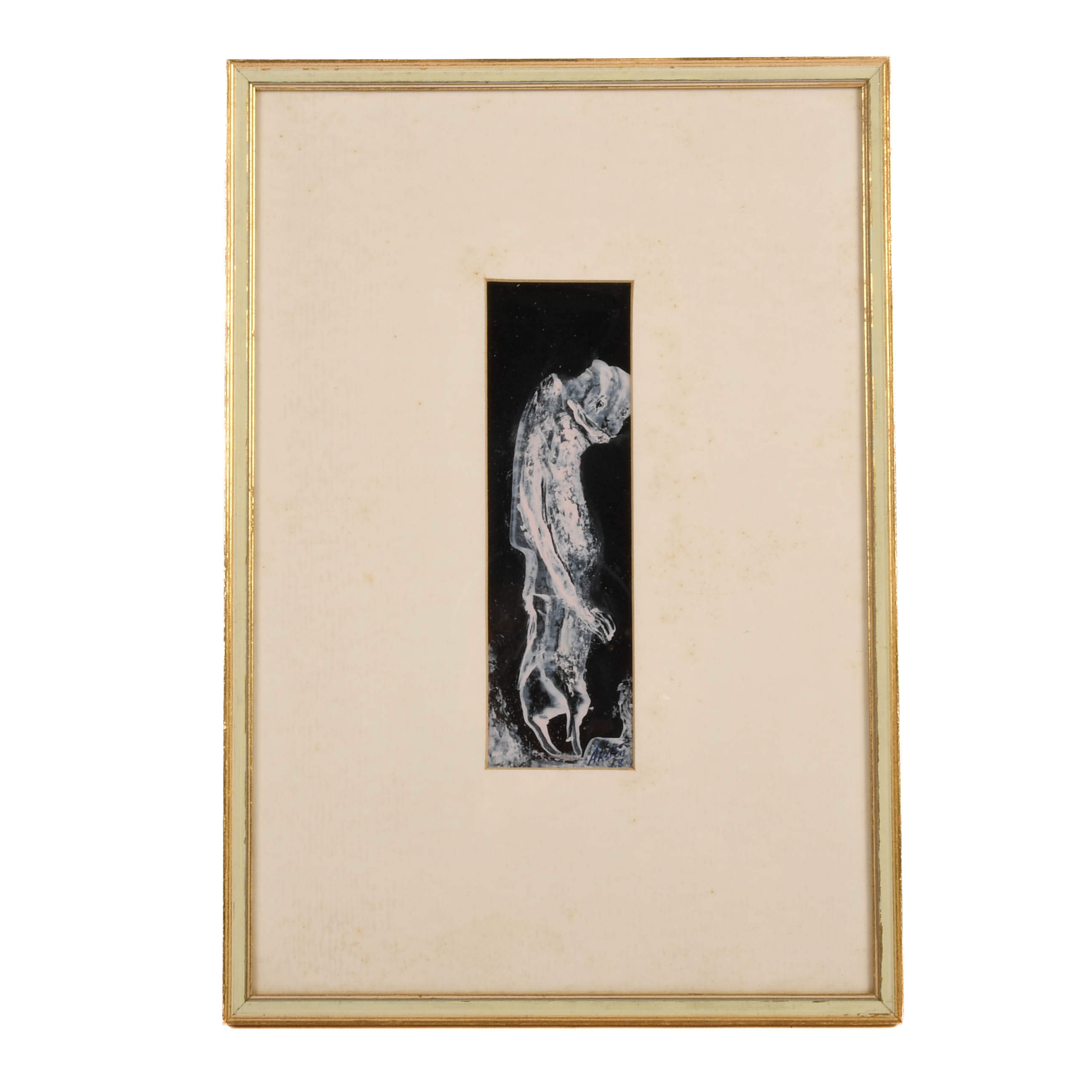 Framed Signed J. Akston "Untitled 1968" Narrow Oil on Paper-1