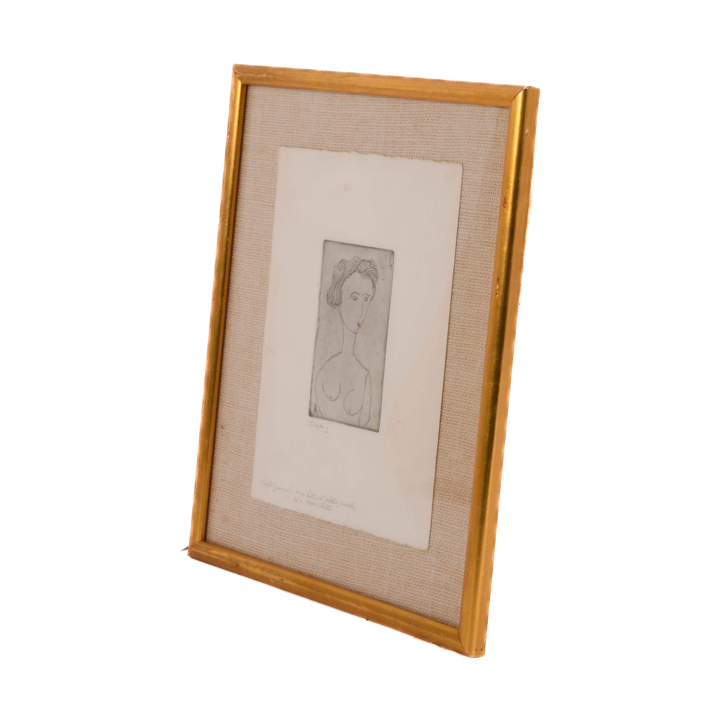 Framed Signed J. Akston "Girl with Long Neck, 1964" Soft Ground Etching-9