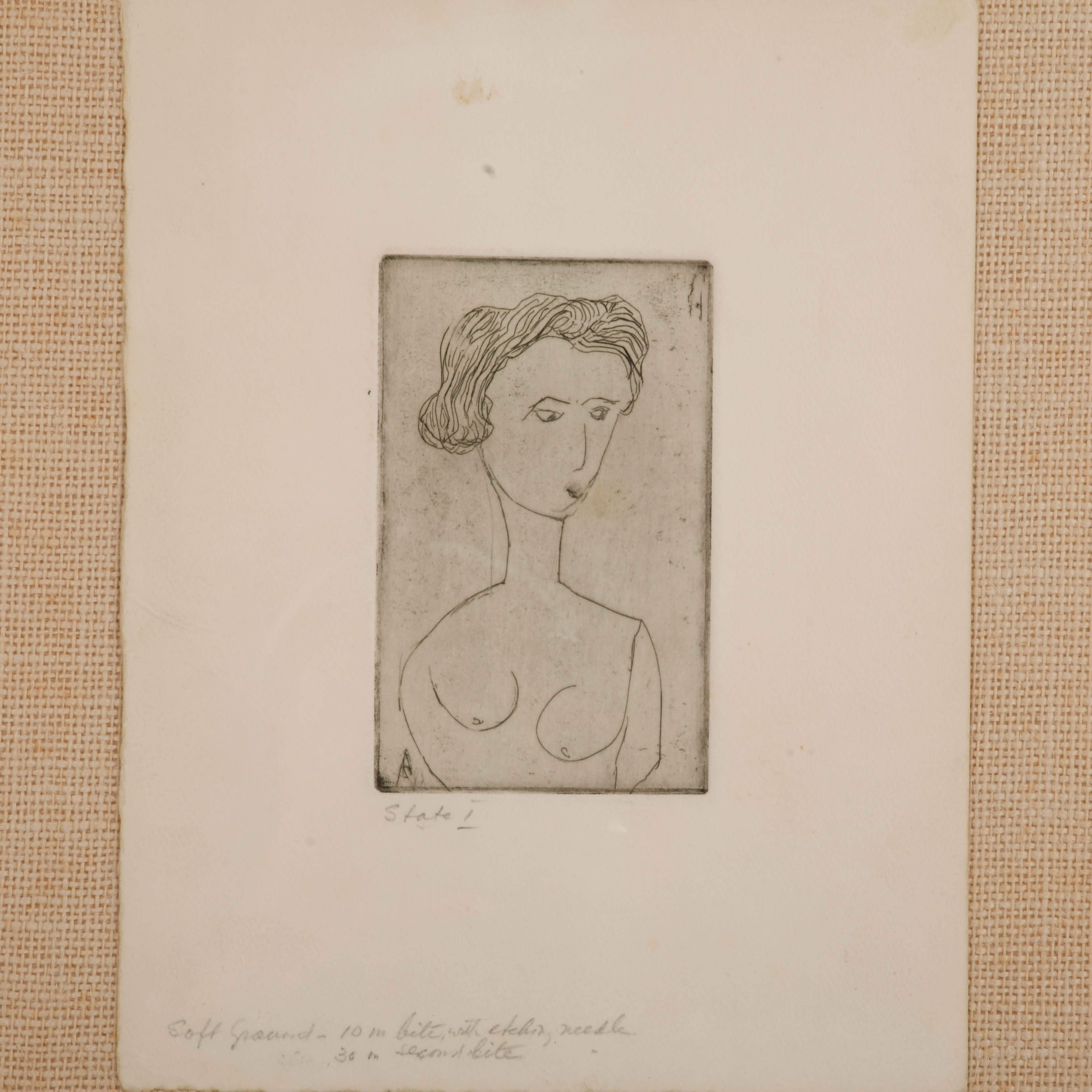 Framed Signed J. Akston "Girl with Long Neck, 1964" Soft Ground Etching-6