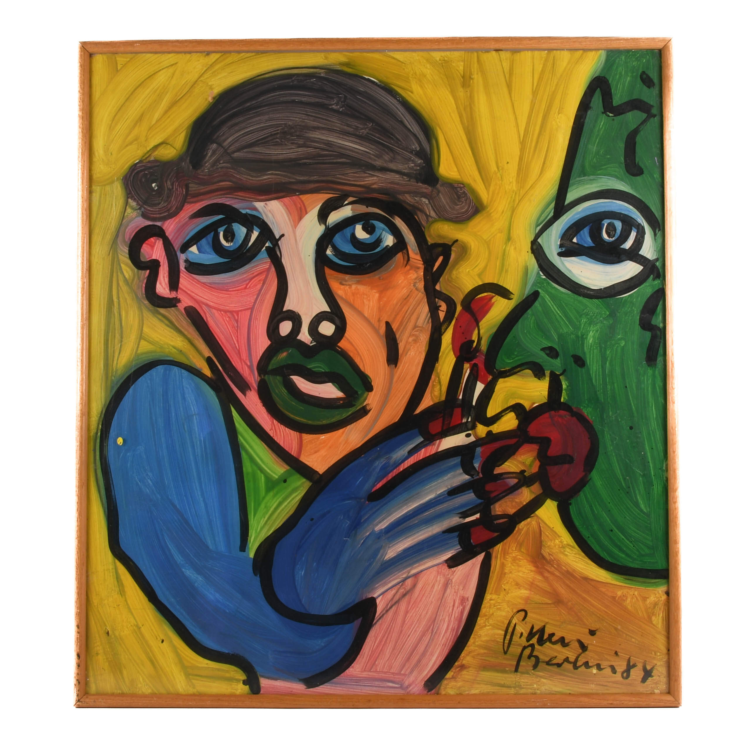 Framed Signed Peter Keil "The Green Confidant" Mix Media on Masonite-1
