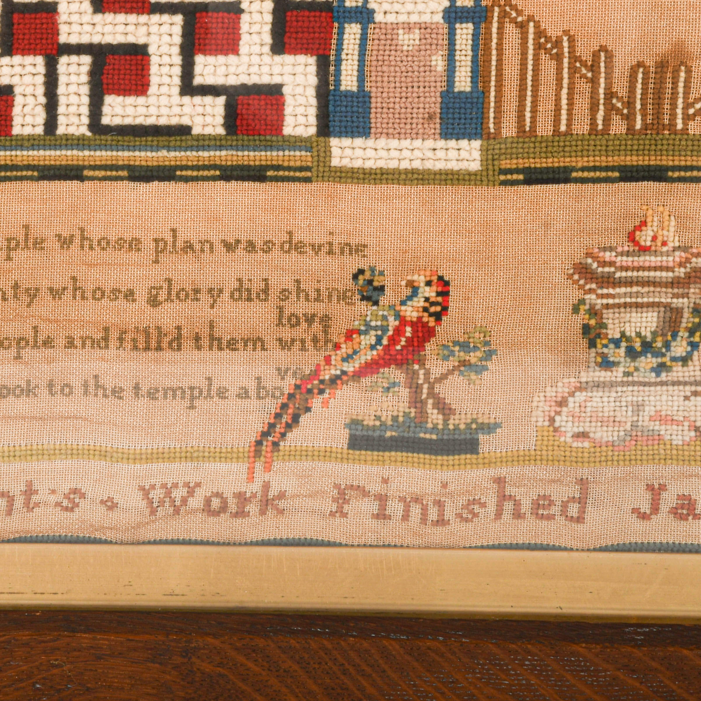 Antique Framed "Solomon's Temple" 1854 Needlework Sampler-4