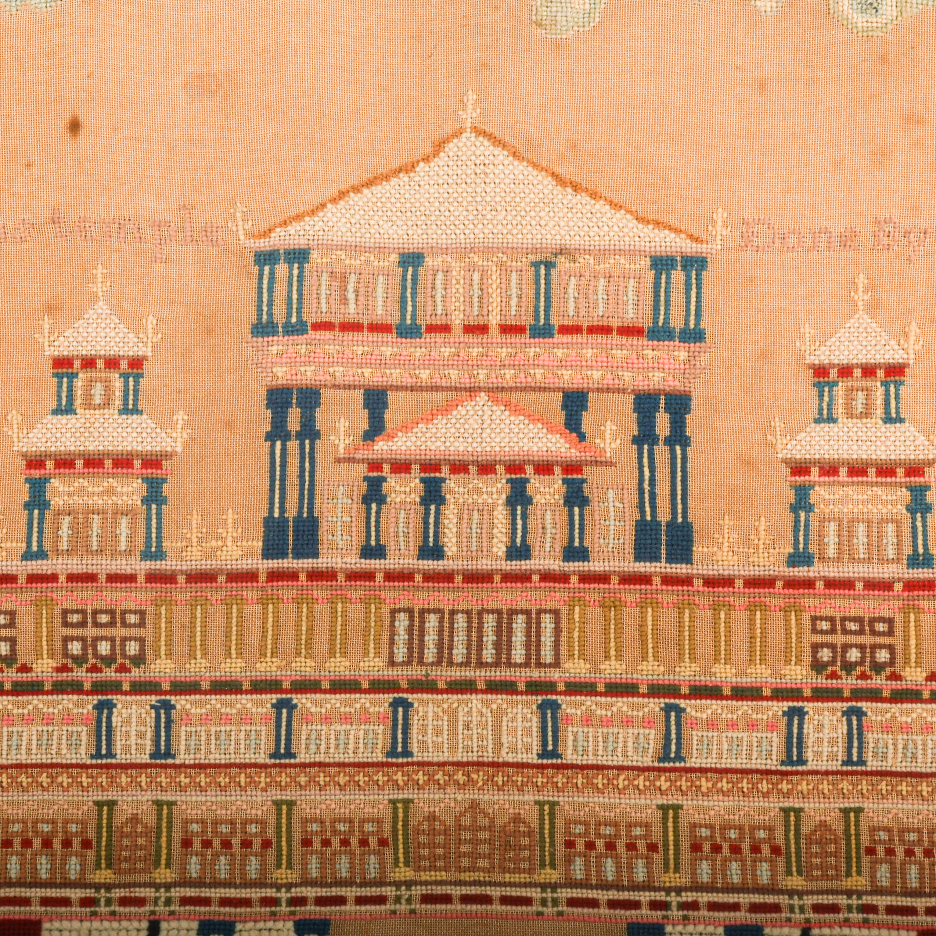 Antique Framed "Solomon's Temple" 1854 Needlework Sampler-3