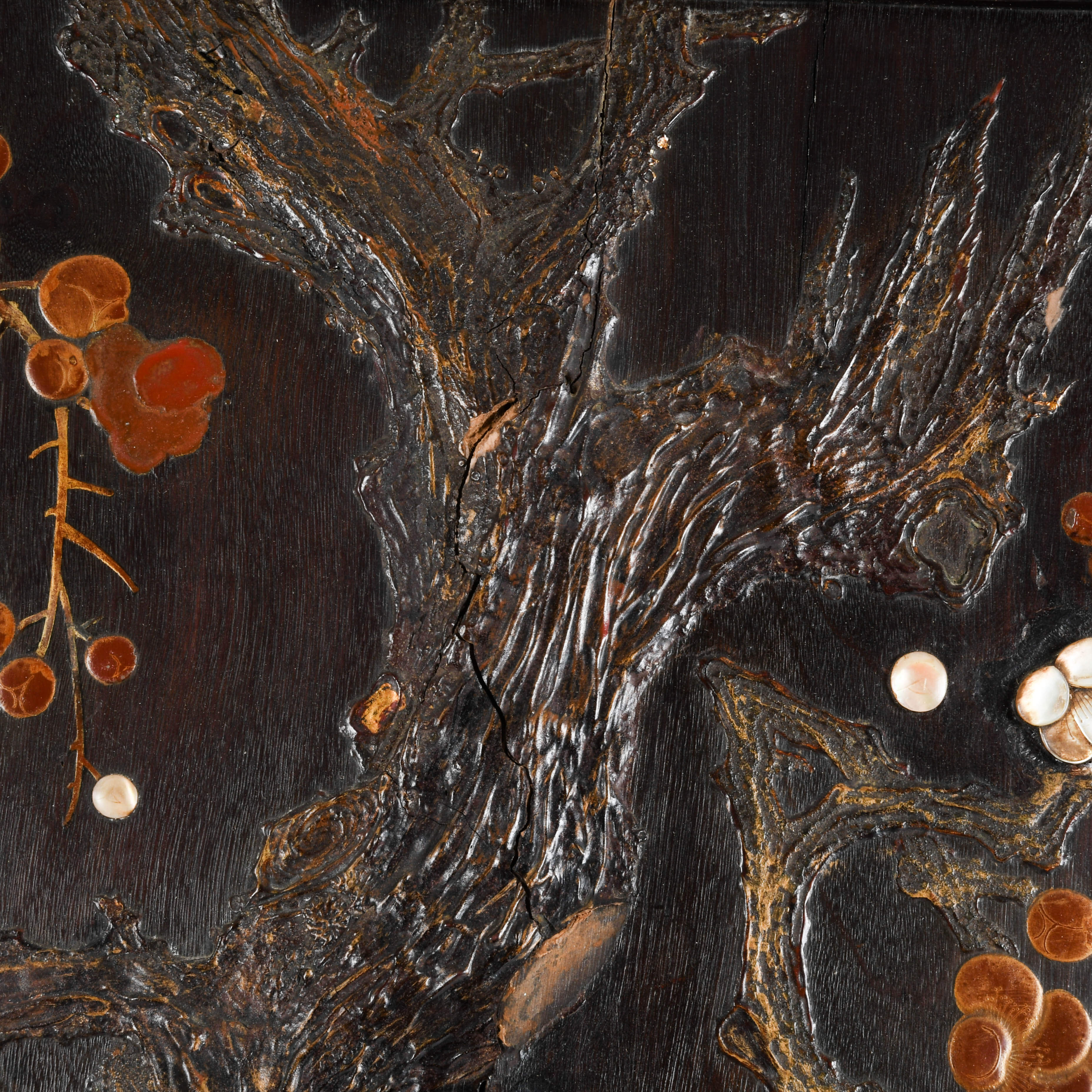 Framed Antique Chinese Mixed Media Wood Art-4