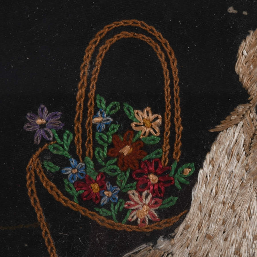 Framed Crewel Work and Inlaid Straw Artwork of a Little Girl-4